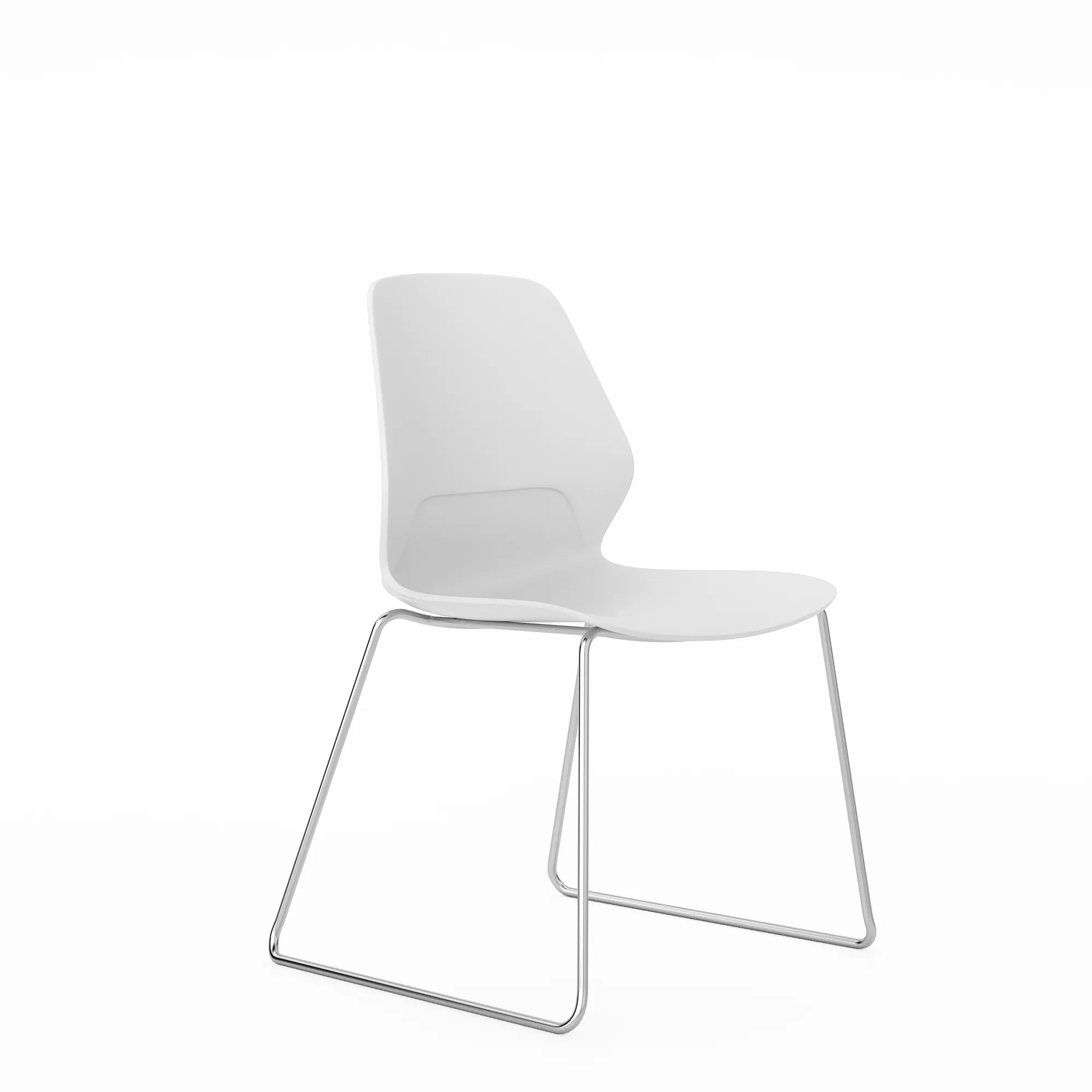 Staryo White Cafeteria Chair - Chrome Sled Base